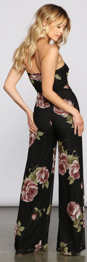 Budding Romance Strapless Floral Jumpsuit
