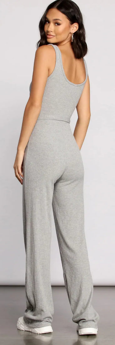 Casual and Chic Ribbed Tie Waist Jumpsuit