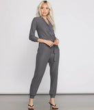 Cozy and Chic Ribbed Surplice Jogger Jumpsuit