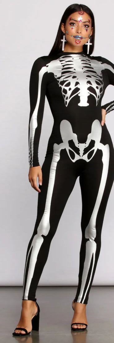 Sultry Skeleton Babe Knit Catsuit
