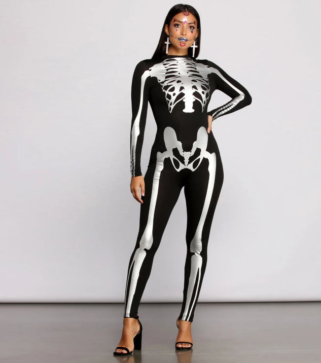 Sultry Skeleton Babe Knit Catsuit