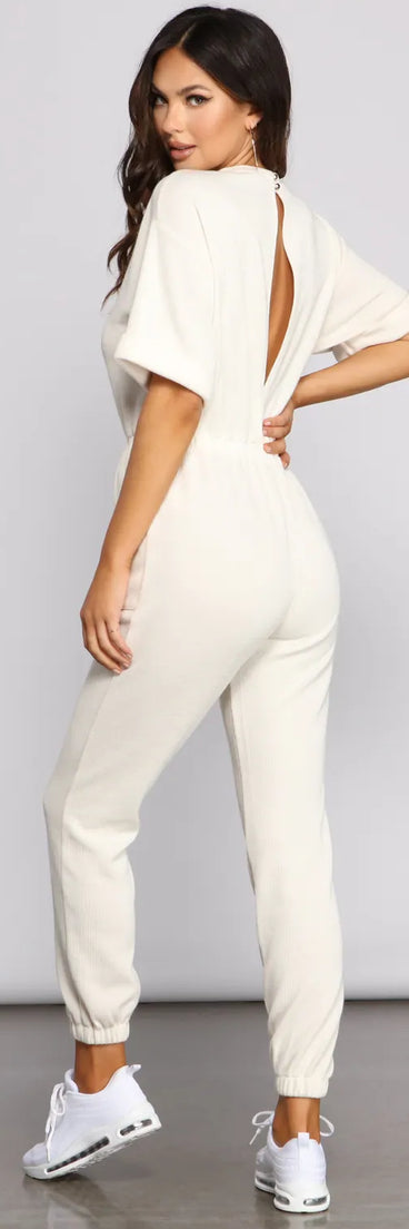 Comfy Vibes Ribbed Knit Jogger Jumpsuit