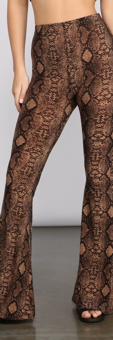 Charming And Chic Snake Print Flared Pants