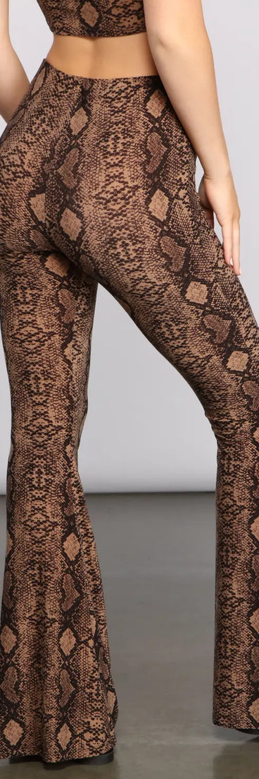 Charming And Chic Snake Print Flared Pants