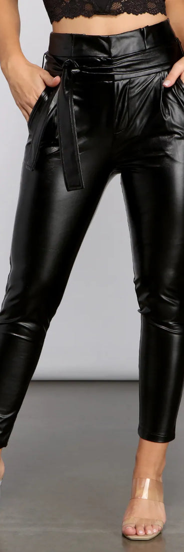 High Waist Faux Leather Paperbag Pants