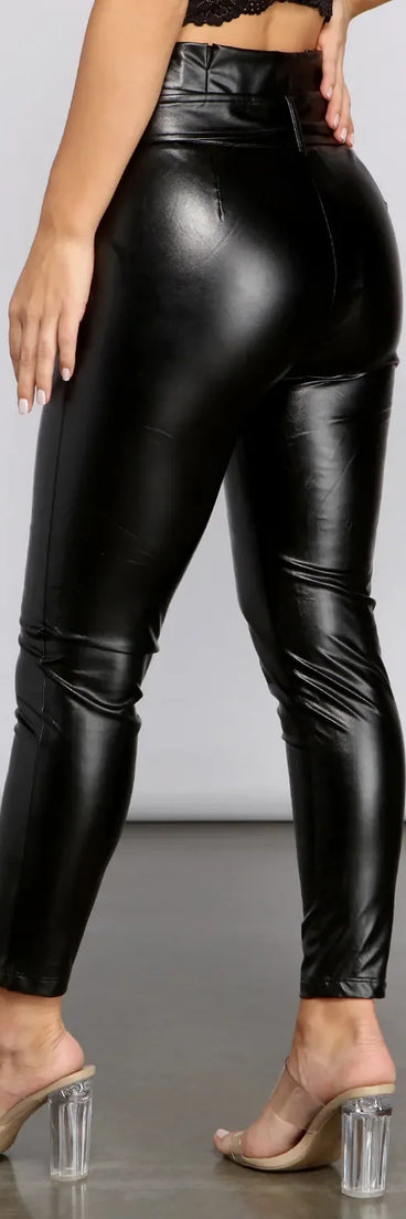 High Waist Faux Leather Paperbag Pants