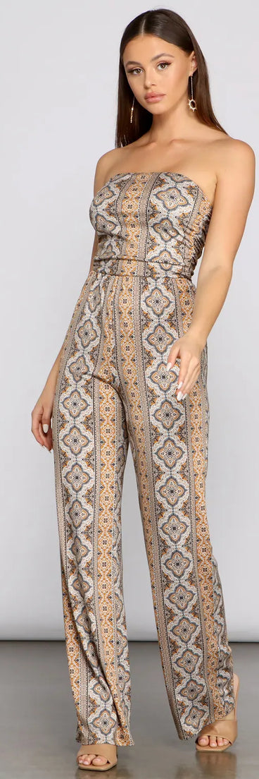 Medallion Marvel Strapless Jumpsuit