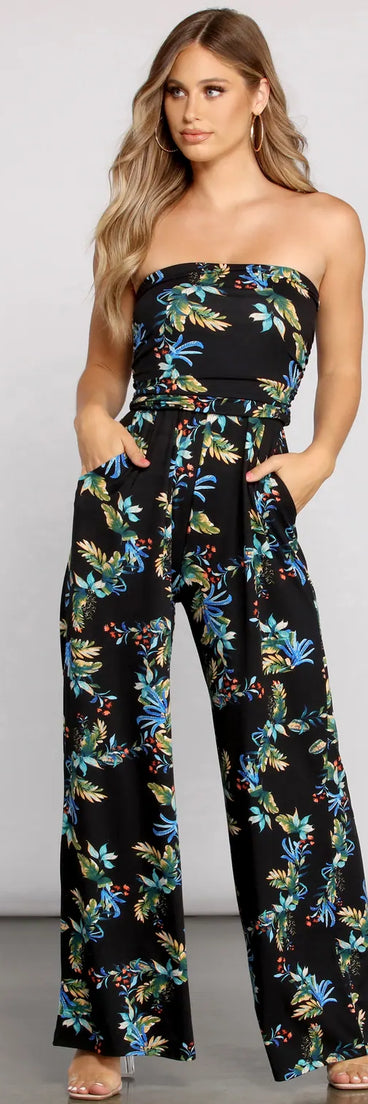 Island Vibes Floral Strapless Jumpsuit