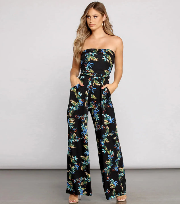 Island Vibes Floral Strapless Jumpsuit