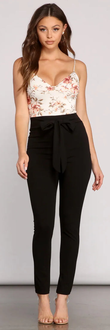 Pop Of Floral Tie-Front Catsuit