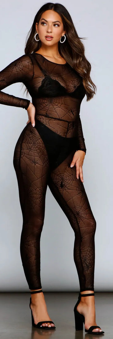 Sultry Spiderweb Sheer Mesh Catsuit