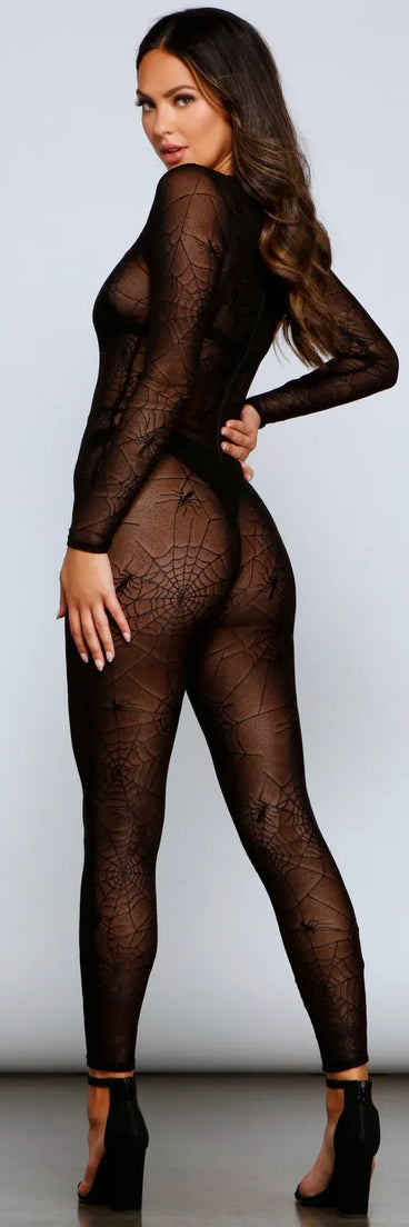 Sultry Spiderweb Sheer Mesh Catsuit