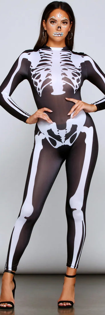 Spooky And Sultry Skeleton Print Catsuit