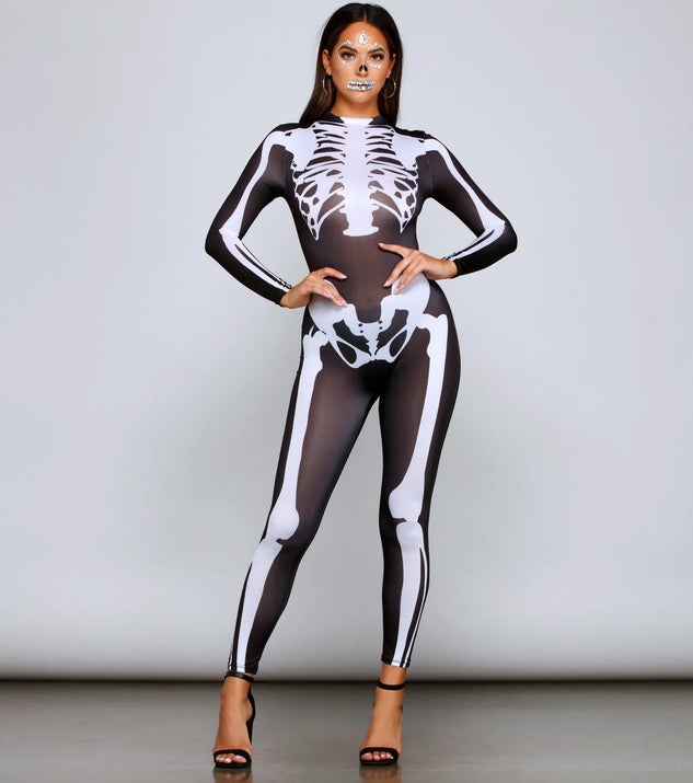 Spooky And Sultry Skeleton Print Catsuit
