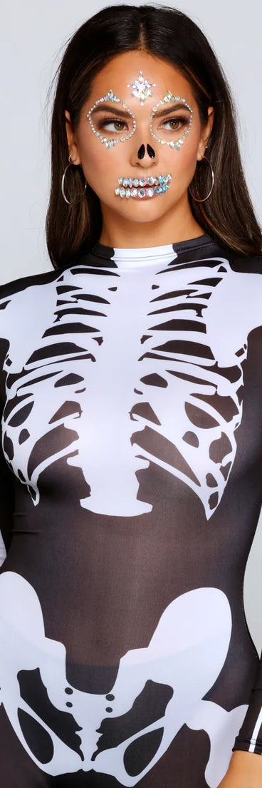 Spooky And Sultry Skeleton Print Catsuit