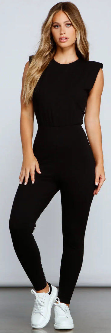 Trendy Moves Padded Shoulder Jumpsuit