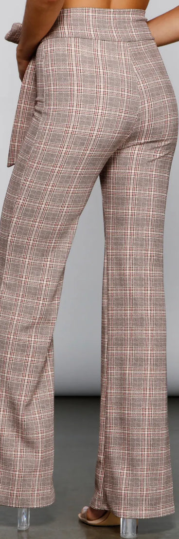 So Chic High Waist Plaid Flared Pants