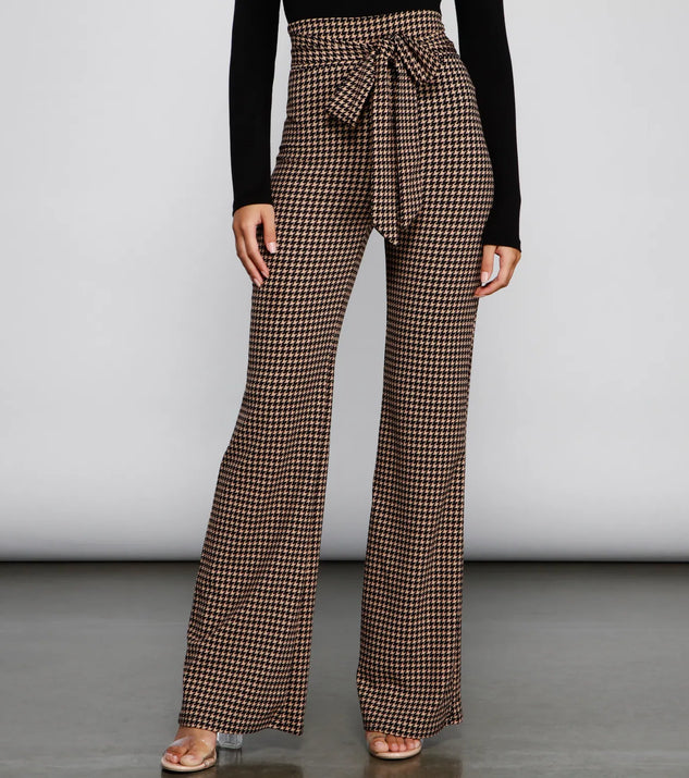Chic Tie-Front Houndstooth Pants