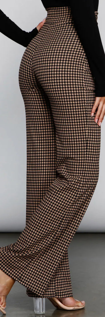 Chic Tie-Front Houndstooth Pants