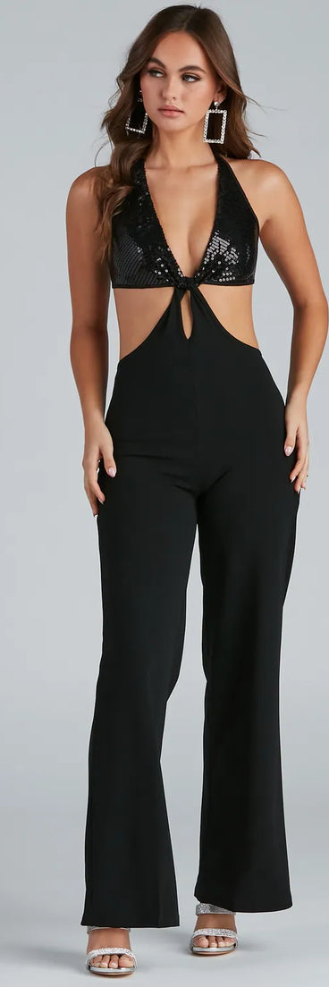 Set It Off Sequin Cutout Jumpsuit