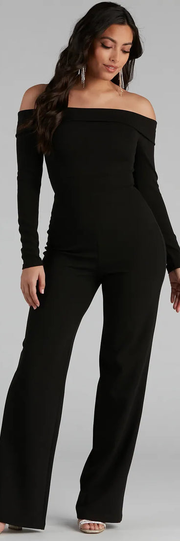 First Class Crepe Off-The-Shoulder Jumpsuit