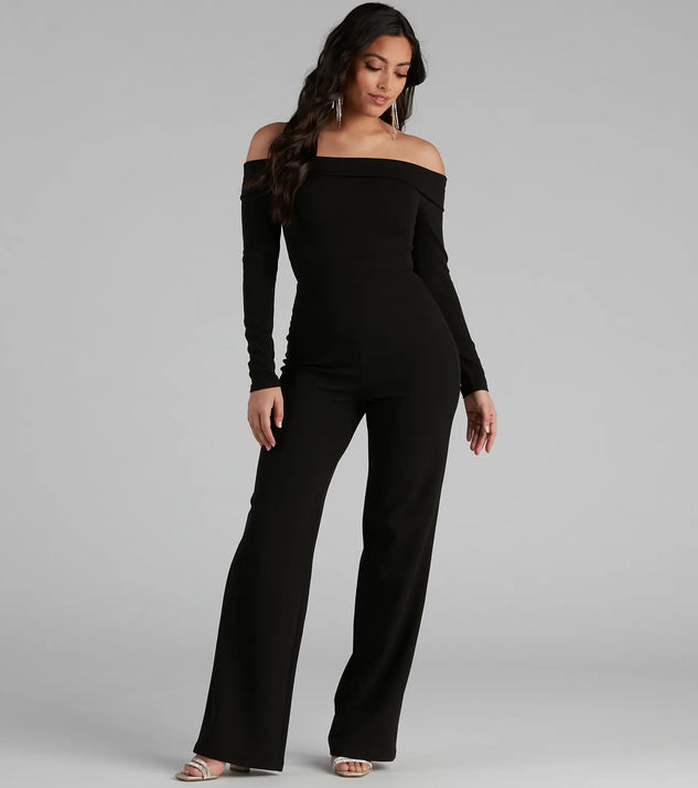 First Class Crepe Off-The-Shoulder Jumpsuit
