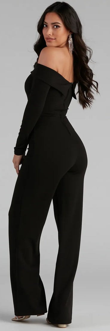 First Class Crepe Off-The-Shoulder Jumpsuit