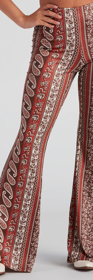 Cool Vibes Border Print Flare Pants