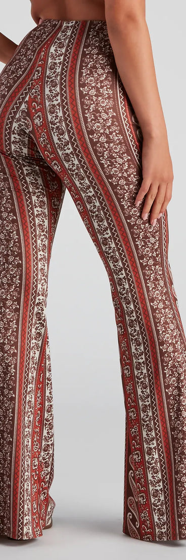 Cool Vibes Border Print Flare Pants