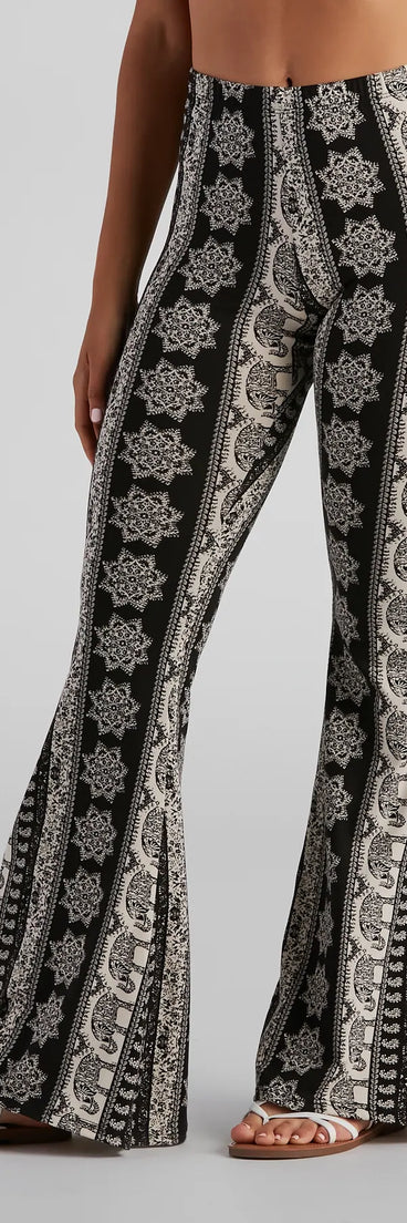 Elephant Print Bohemian Flare Pants
