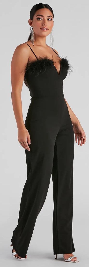 Diva Night Marabou Trim Jumpsuit