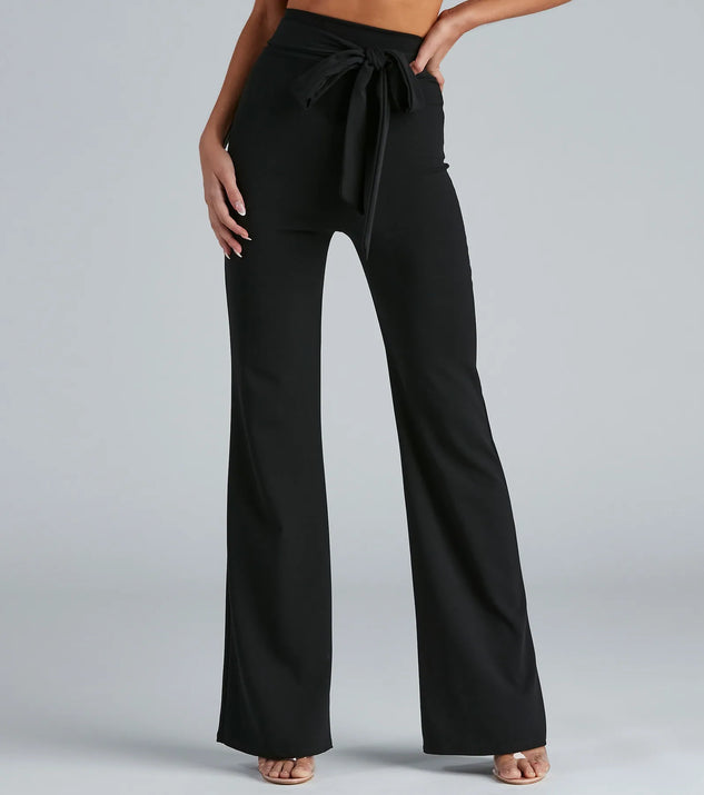 ★関税/送料込★MISCHIEF★ADJUSTABLE WAIST WIDE SLACKS hayudier Women's Wide Leg Pants High Waisted Adjustable Tie