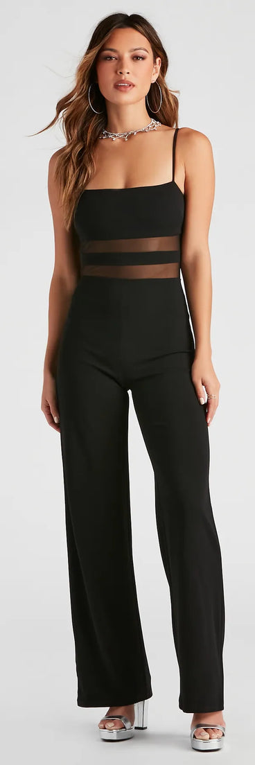 All An Illusion Mesh Stripe Jumpsuit