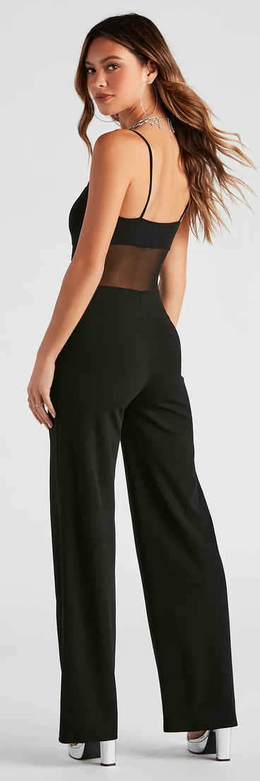 All An Illusion Mesh Stripe Jumpsuit