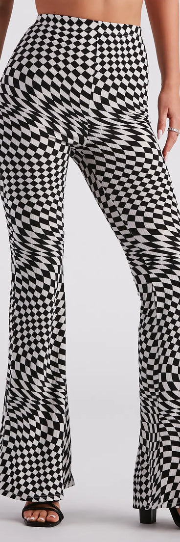 On Another Level Checkered Print Flare Pants