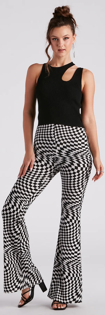On Another Level Checkered Print Flare Pants