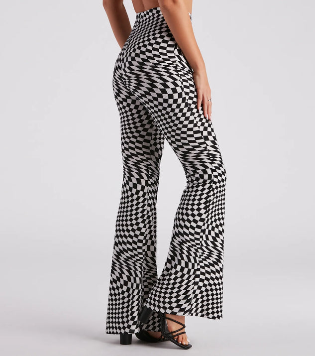On Another Level Checkered Print Flare Pants | Windsor