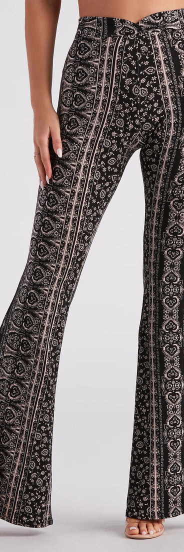 Boho Wanderer Cross High Waist Flare Pants