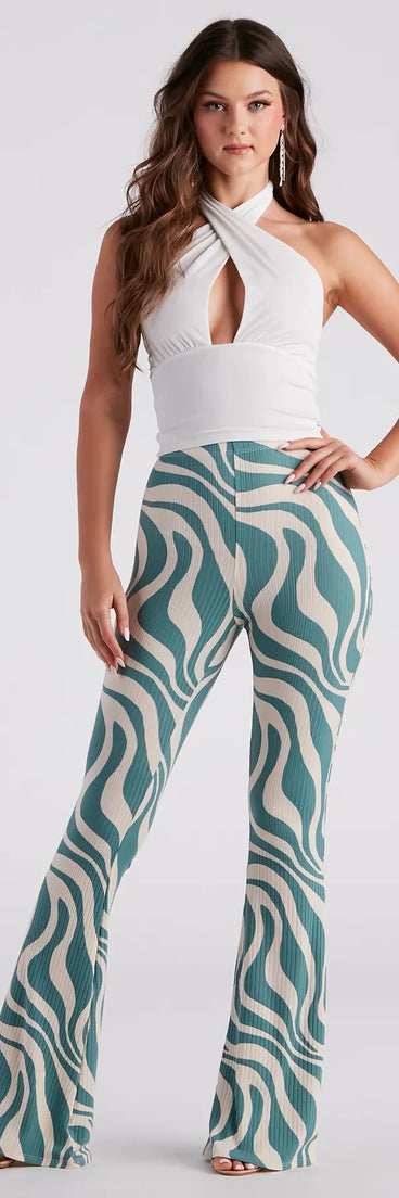 Flirty Retro Babe Swirl Print Flare Pants