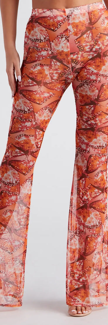 Dreamy Muse Butterfly Print Flare Pants