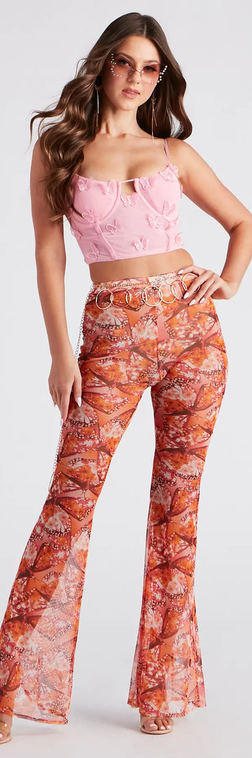 Dreamy Muse Butterfly Print Flare Pants