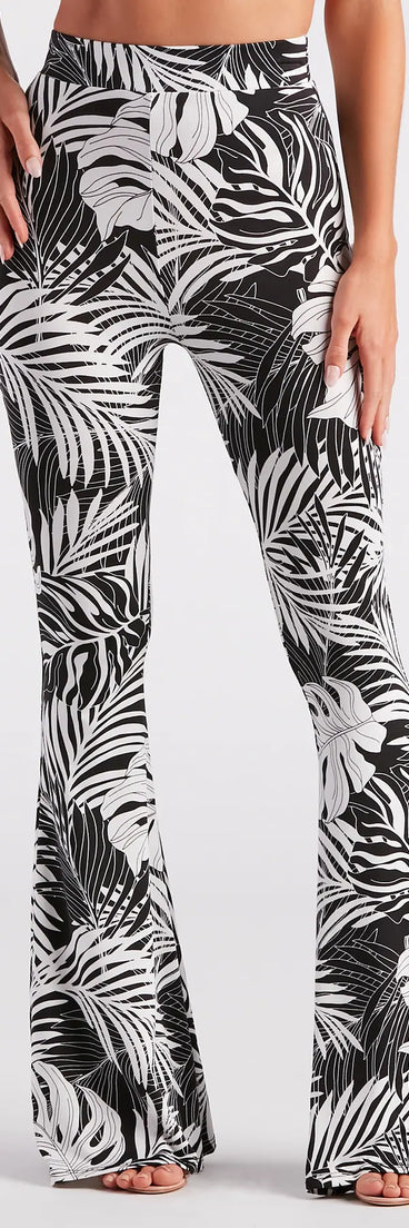 Resort Bound Tropical Print Flare Pants