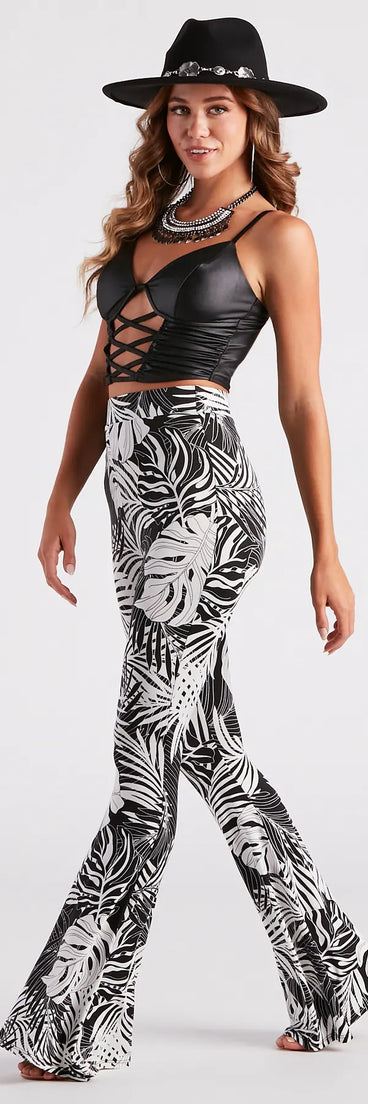 Resort Bound Tropical Print Flare Pants