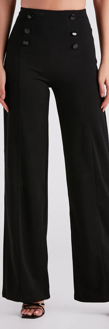 Sleek In Crepe Button Wide-Leg Pants