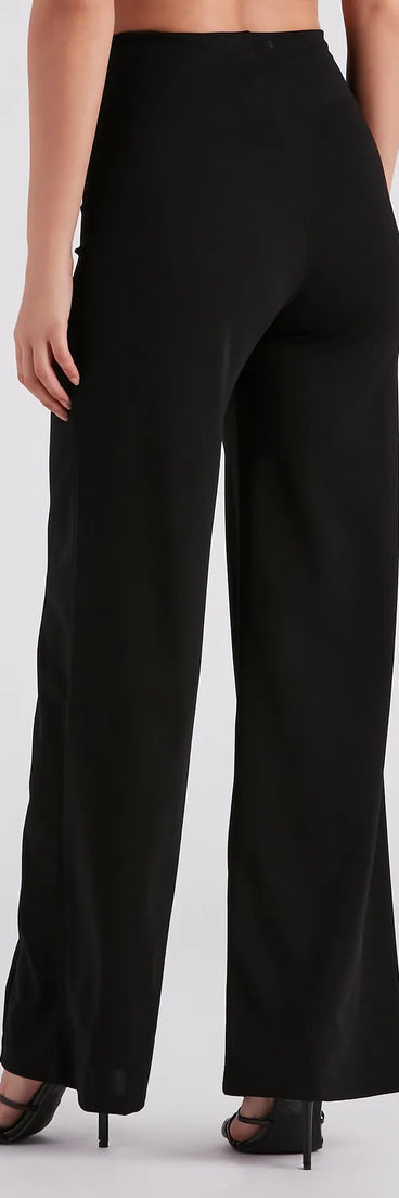 Sleek In Crepe Button Wide-Leg Pants