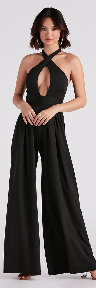 Cutie Crossing Halter Wide-Leg Jumpsuit