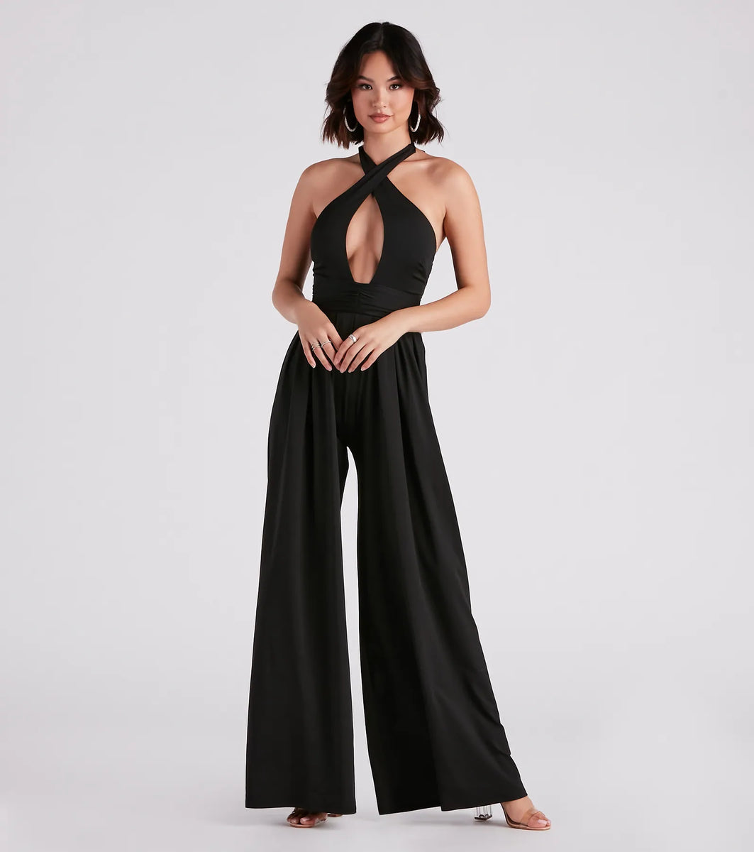 Cutie Crossing Halter Wide-Leg Jumpsuit & Windsor