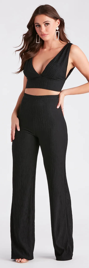 Two For The Show Texture Knit Wide Leg Pants