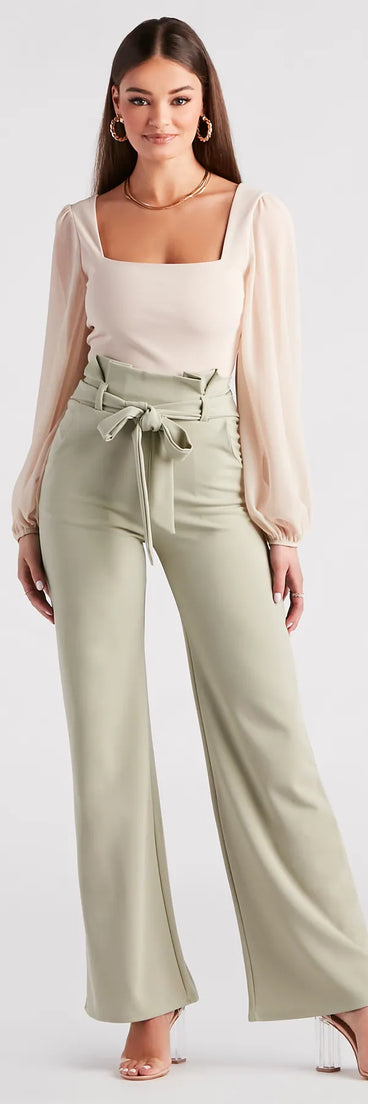 Workwear Chic Paperbag Wide-Leg Pants