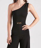Chain Direction One Shoulder Crepe Jumpsuit